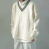 Jinquedai Men College Style Knitted Sweater 2024 Spring New Genderless Fashion Temperament Retro Loose All-Match Knitted Sweater Unisex jinquedai
