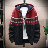 Jinquedai Men's New Winter Plaid Sweater Hooded Cardigan Cold Coat Wool Zipper Jacket Autumn Fleece Warm Clothes Checkered Knit Jumper jinquedai