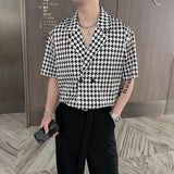 Jinquedai Summer Short-sleeved Shirts Men Fashion Retro Plaid Shirts Men Streetwear Korean Loose Casual Shirts Men Dress Shirts M-2XL jinquedai