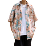 Jinquedai Brand Shirt Men's Couple's Hawaiian Flower Short Sleeve Coat Fashion Korean Summer Quarter Sleeve Harajuku Shirts for Men jinquedai