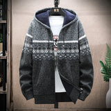 Jinquedai Men's New Winter Plaid Sweater Hooded Cardigan Cold Coat Wool Zipper Jacket Autumn Fleece Warm Clothes Checkered Knit Jumper jinquedai