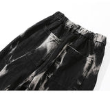 Jinquedai Jeans Men Tie Dye Print Diablo Style Denim Pants Baggy Elastic Waist Straight Trousers High Street Punk Cool Streetwear jinquedai