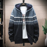 Jinquedai Men's New Winter Plaid Sweater Hooded Cardigan Cold Coat Wool Zipper Jacket Autumn Fleece Warm Clothes Checkered Knit Jumper jinquedai