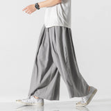 Jinquedai 2025 Spring Autumn Men Wide Leg Pants Mens Joggers Lace Up Streetwear Casual Linen Trousers Men Loose Vintage Cotton Pants 5Xl jinquedai