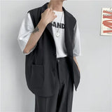 Jinquedai Spring Suit Vest Men's Fashion Gray Black Dress Jacket Men Suit Jacket Korean Loose Business Society Men Blazer Vest M-2XL jinquedai
