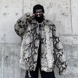 Jinquedai winter streetwear fashion hip-hop new snake print imitation fur plush warm cotton jacket male Korean long-sleeved Outerwear jinquedai