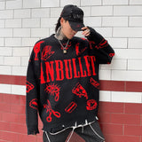 Jinquedai Autumn Winter Ripped Hole Punk Hip Hop Sweater Men Red Green Yellow Color Oversized Pullover Korean Style Graffiti Jersey Hombre jinquedai