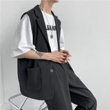 Jinquedai Spring Suit Vest Men's Fashion Gray Black Dress Jacket Men Suit Jacket Korean Loose Business Society Men Blazer Vest M-2XL jinquedai