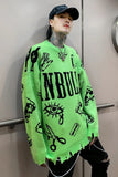 Jinquedai Autumn Winter Ripped Hole Punk Hip Hop Sweater Men Red Green Yellow Color Oversized Pullover Korean Style Graffiti Jersey Hombre jinquedai