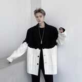 Jinquedai autumn winter new streetwear hip-hop black white stitching knitted sweater fashion men fashionable single-breasted blazer jinquedai