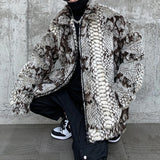 Jinquedai winter streetwear fashion hip-hop new snake print imitation fur plush warm cotton jacket male Korean long-sleeved Outerwear jinquedai