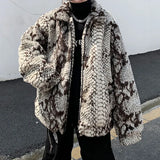 Jinquedai winter streetwear fashion hip-hop new snake print imitation fur plush warm cotton jacket male Korean long-sleeved Outerwear jinquedai