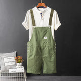 Jinquedai Men's Y2K Fancy Color Bib Overalls Shorts Casual Summer Plus Size Suspenders Breeches Khaki Black Green jinquedai