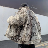 Jinquedai winter streetwear fashion hip-hop new snake print imitation fur plush warm cotton jacket male Korean long-sleeved Outerwear jinquedai