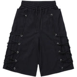 Jinquedai summer dark Japanese large size retro casual loose drawstring overalls shorts five-point pants men black Sweatshorts jinquedai