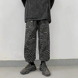 Jinquedai Full print zebra pattern casual pants men's spring and autumn new style Korean loose nine-point pants casual hip hop trousers jinquedai