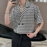 Jinquedai Summer Short-sleeved Shirts Men Fashion Retro Plaid Shirts Men Streetwear Korean Loose Casual Shirts Men Dress Shirts M-2XL jinquedai