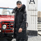 Jinquedai Korean Style Winter Long Parka Coat Men Woman Down Jacket Clothing Hooded Fur Collar Thicken Warm Leisure Lovers Overcoat jinquedai