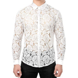 Black Sexy See Through Floral Lace Sheer Shirt Men Brand Renaissance Victorian Steampunk Gothic Medieval Shirt Men Camisas jinquedai