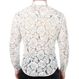 Black Sexy See Through Floral Lace Sheer Shirt Men Brand Renaissance Victorian Steampunk Gothic Medieval Shirt Men Camisas jinquedai