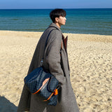 Jinquedai masculine men Myq Japanese Plaid Woolen Coat Men's Mid-Length Korean Style Trendy Autumn and Winter Windbreaker Loose Casual Coat jinquedai