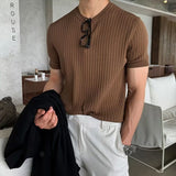 Jinquedai guys fashion casual Summer Thin Ice Silk Short-Sleeved Sweater Men's Korean-Style Fashionable Slim-Fit round Neck T-shirt Men's Ruan Handsome Half-Sleeve Shirt jinquedai