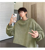 Jinquedai mens fall fashion Sweater Men's Autumn New Versatile Loose Casual Pullover Suede Coat jinquedai
