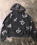 Jinquedai fall outfits 2024 American-Style Retro Washed Cloth Embroidered Hoodie Old Personality Trendy Street Hip Hop Loose Men's and Women's Same Sweater jinquedai