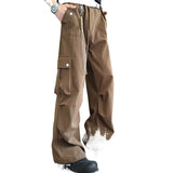 Jinquedai grunge outfits Wenlimei Retro Brown Overalls Men's Autumn Multi-Pocket Wide-Leg Casual Pants Outdoor Versatile Sports jinquedai