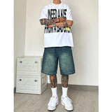 Jinquedai jort outfits American-Style Retro Washed Distressed Soft Denim Shorts Men's Summer Thin Street Versatile Loose Straight Pants jinquedai