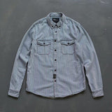 Jinquedai classy outfits men Ameikaji Retro Classic Re-Washed Denim Striped Shirt Men's Spring and Autumn Long Sleeve Cotton Loose Shirt jinquedai