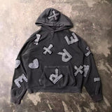 Jinquedai fall outfits 2024 American-Style Retro Washed Cloth Embroidered Hoodie Old Personality Trendy Street Hip Hop Loose Men's and Women's Same Sweater jinquedai