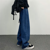 Jinquedai masc outfits INS Japanese Style Vintage Slimming Wide-Leg Pants Men's High Street Vibe Style Dark Blue Loose plus Size Jeans jinquedai