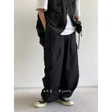 Jinquedai masc outfits Japanese Retro Loose Wide-Leg Overalls for Boys and Girls Summer Thin All-Match Straight Ankle-Tied Casual Pants Fashion jinquedai