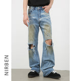 Jinquedai guys clothing styles Nirben Denim | High Street American Washed Ripped Jeans Men's Retro Loose Hip Hop Skinny Pants jinquedai