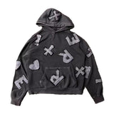 Jinquedai fall outfits 2024 American-Style Retro Washed Cloth Embroidered Hoodie Old Personality Trendy Street Hip Hop Loose Men's and Women's Same Sweater jinquedai