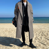 Jinquedai masculine men Myq Japanese Plaid Woolen Coat Men's Mid-Length Korean Style Trendy Autumn and Winter Windbreaker Loose Casual Coat jinquedai