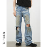 Jinquedai guys clothing styles Nirben Denim | High Street American Washed Ripped Jeans Men's Retro Loose Hip Hop Skinny Pants jinquedai