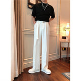 Jinquedai men’s fashion Spring and Summer White Drop-down Pants Men's Loose-Fit Belt Draping Suit Pants Wide-Leg Casual Solid Color Trousers jinquedai