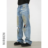 Jinquedai guys clothing styles Nirben Denim | High Street American Washed Ripped Jeans Men's Retro Loose Hip Hop Skinny Pants jinquedai