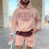 Jinquedai winter outfits men Daily Home Comfortable Simple Basic Printed Hooded Sweater Drawstring Shorts Two-Piece Set MC11-MA1 jinquedai