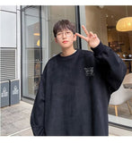 Jinquedai mens fall fashion Sweater Men's Autumn New Versatile Loose Casual Pullover Suede Coat jinquedai