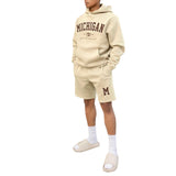 Jinquedai winter outfits men Daily Home Comfortable Simple Basic Printed Hooded Sweater Drawstring Shorts Two-Piece Set MC11-MA1 jinquedai