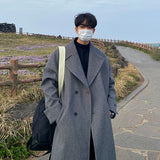 Jinquedai winter outfits men Myq Herringbone Coat Men's Mid-Length Korean Style Trendy over-the-Knee Trench Coat Men's Thickened Casual Loose Coat jinquedai