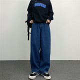 Jinquedai masc outfits INS Japanese Style Vintage Slimming Wide-Leg Pants Men's High Street Vibe Style Dark Blue Loose plus Size Jeans jinquedai