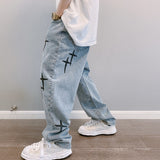 Jinquedai outfits for men Jeans Men's Straight Loose 2024 Spring and Autumn New Korean Style Trendy Casual Men's Cropped Pants Hong Kong Style Wide Leg Pants jinquedai