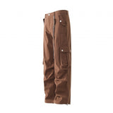 Jinquedai grunge outfits Wenlimei Retro Brown Overalls Men's Autumn Multi-Pocket Wide-Leg Casual Pants Outdoor Versatile Sports jinquedai