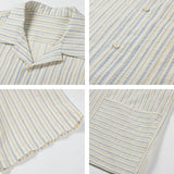 Jinquedai men fall outfits Japanese Cityboy Profile Striped Cuban Collar Short Sleeve Shirt Men's and Women's Loose Cotton Seersucker Half Sleeve Shirt jinquedai