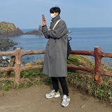 Jinquedai winter outfits men Myq Herringbone Coat Men's Mid-Length Korean Style Trendy over-the-Knee Trench Coat Men's Thickened Casual Loose Coat jinquedai
