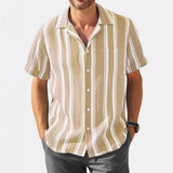 Jinquedai masculine men 2024 Striped Contrast Color Series Peripheral Button Trendy Summer Pocket Short Sleeve Shirt jinquedai